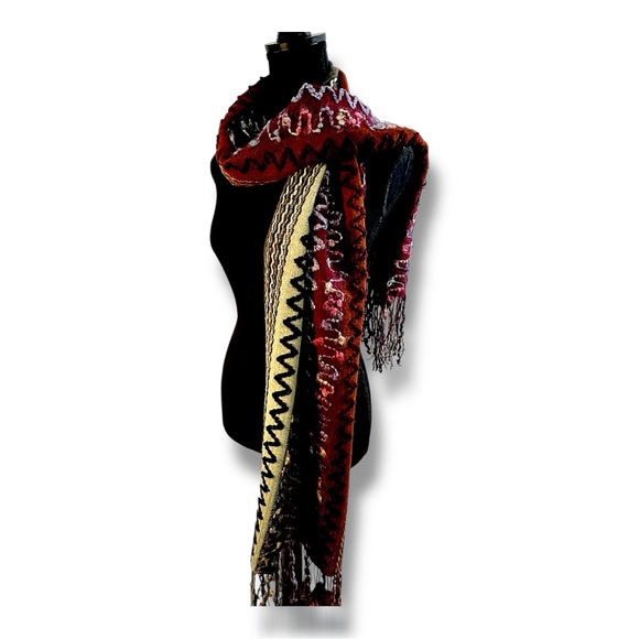 Multi color sequin boho scarf or wrap in berry rust cream brown and black - Picture 3 of 13